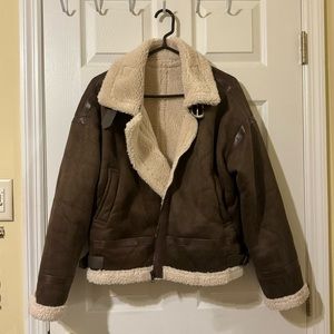 Drop Shoulder Teddy Lined Zip Up Jacket